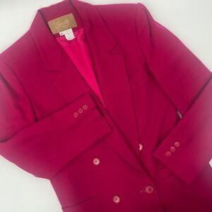 VTG 80s Women's Double Breasted Blazer 100% Wool Fuchsia Size 6 Barbiecore